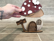 Load image into Gallery viewer, Gnome Mushroom Interchangeable House File SVG, (house base) Tiered Tray, Glowforge, LuckyHeartDesignsCo