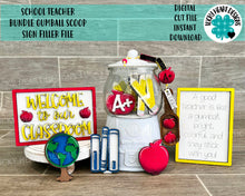 Load image into Gallery viewer, School Teacher Bundle Gumball Scoop Sign File SVG, Glowforge, Tiered Tray, LuckyHeartDesignsCo