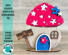 Load image into Gallery viewer, Gnome Mushroom Fourth of July Interchangeable House File SVG, (add on) Tiered Tray, Glowforge, LuckyHeartDesignsCo