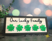 Load image into Gallery viewer, Clover Family Sign File SVG, Glowforge St. Patrick's Day, LuckyHeartDesignsCo