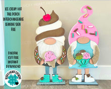 Load image into Gallery viewer, Ice Cream Hat add on Tall Porch Interchangeable Leaning Sign Gnome File SVG, Glowforge Spring Summer, LuckyHeartDesignsCo