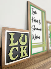Load image into Gallery viewer, St. Patrick's Day Sign Trio File SVG, Glowforge Lucky Clover Shamrock, LuckyHeartDesignsCo