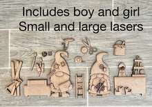 Load image into Gallery viewer, Crafty Maker Standing Gnome File SVG, Tiered Tray Decor, Glowforge, LuckyHeartDesignsCo