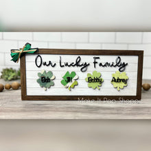 Load image into Gallery viewer, Clover Family Sign File SVG, Glowforge St. Patrick's Day, LuckyHeartDesignsCo