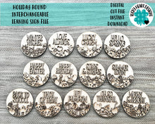 Load image into Gallery viewer, Holiday Round Interchangeable Leaning Sign File SVG, Leaning Ladder Seasonal Shapes, Glowforge Laser, LuckyHeartDesignsCo