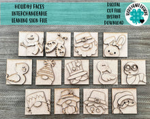Load image into Gallery viewer, Holiday Faces Interchangeable Leaning Sign File SVG, Leaning Ladder Seasonal Shapes, Glowforge Laser, LuckyHeartDesignsCo