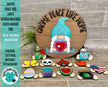 Load image into Gallery viewer, Gnome Place Like Home Interchangeable Door Hanger File SVG, Glowforge, LuckyHeartDesignsCo