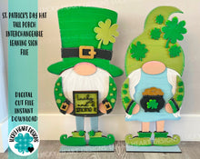 Load image into Gallery viewer, Leprechaun Hat add on Tall Porch Interchangeable Leaning Sign Gnome File SVG, Glowforge St. Patrick's Day, LuckyHeartDesignsCo