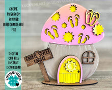Load image into Gallery viewer, Gnome Mushroom Summer Interchangeable House File SVG, (add on) Tiered Tray, Glowforge, LuckyHeartDesignsCo
