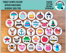 Load image into Gallery viewer, Pallet Shapes Round Interchangeable Leaning Sign File SVG, Leaning Ladder Seasonal Shapes, Glowforge Laser, LuckyHeartDesignsCo