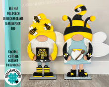 Load image into Gallery viewer, Bee Hat add on Tall Porch Interchangeable Leaning Sign Gnome File SVG, Glowforge Spring Summer, LuckyHeartDesignsCo
