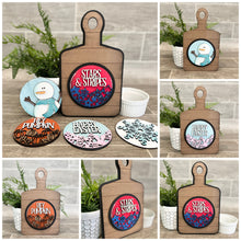 Load image into Gallery viewer, Round Cutting Board Interchangeable Leaning Sign File SVG, Personalized, Glowforge, LuckyHeartDesignsCo