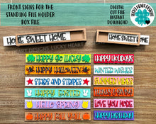 Load image into Gallery viewer, Front Signs for Standing File Interchangeable Holder Box File SVG, Glowforge, LuckyHeartDesignsCo