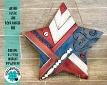 Load image into Gallery viewer, Vintage Rustic Star Door Hanger File SVG, America Fourth of July Glowforge, LuckyHeartDesignsCo