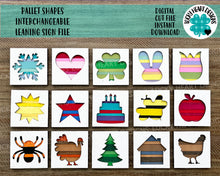 Load image into Gallery viewer, Pallet Shapes Interchangeable Leaning Sign File SVG, Leaning Ladder Seasonal Shapes, Glowforge Laser, LuckyHeartDesignsCo