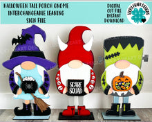 Load image into Gallery viewer, Halloween Tall Porch Interchangeable Leaning Sign Gnome File SVG, Glowforge fall , LuckyHeartDesignsCo