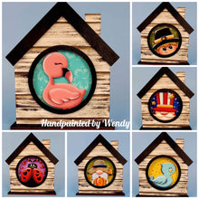 Load image into Gallery viewer, Holiday Faces Round Interchangeable Leaning Sign File SVG, Leaning Ladder Seasonal Shapes, Glowforge Laser, LuckyHeartDesignsCo