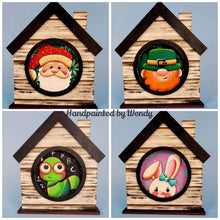 Load image into Gallery viewer, Holiday Faces Round Interchangeable Leaning Sign File SVG, Leaning Ladder Seasonal Shapes, Glowforge Laser, LuckyHeartDesignsCo