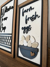 Load image into Gallery viewer, Farm Chicken Sign Trio File SVG, Glowforge Farmhouse Egg, LuckyHeartDesignsCo