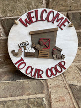 Load image into Gallery viewer, Chicken Coop Door Hanger Sign File SVG, Glowforge Chicken Eggs Farm, LuckyHeartDesignsCo