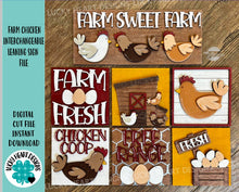 Load image into Gallery viewer, Farm Chicken Interchangeable Leaning Sign File SVG, Farm Tiered Tray Glowforge, LuckyHeartDesignsCo
