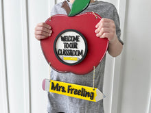 Load image into Gallery viewer, Teacher Apple Interchangeable Leaning Sign File, Glowforge School, LuckyHeartDesignsCo