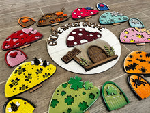 Load image into Gallery viewer, Gnome Mushroom Interchangeable Door Hanger File SVG, Glowforge House, LuckyHeartDesignsCo