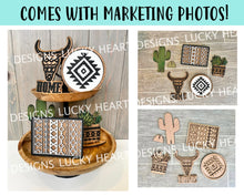 Load image into Gallery viewer, Aztec Western Boho Quick And Easy Tiered Tray File SVG, Glowforge Farmhouse Tier Tray, LuckyHeartDesignsCo
