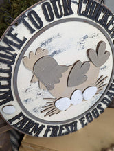 Load image into Gallery viewer, Farm Fresh Chicken Coop Sign File SVG, Glowforge Chicken Eggs Farm, LuckyHeartDesignsCo