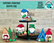 Load image into Gallery viewer, Camping Standing Gnome File SVG, Tiered Tray Holiday Decor fishing, Glowforge, LuckyHeartDesignsCo