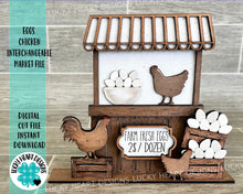Load image into Gallery viewer, Eggs Chicken Interchangeable Market Stand File SVG, Glowforge Farm, LuckyHeartDesignsCo
