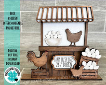 Load image into Gallery viewer, Eggs Chicken Interchangeable Market Stand File SVG, Glowforge Farm, LuckyHeartDesignsCo