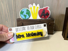 Load image into Gallery viewer, Teacher Desk Box Interchangeable leaning sign File SVG, Glowforge School, LuckyHeartDesignsCo