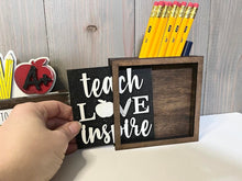 Load image into Gallery viewer, Teacher Desk Box Interchangeable leaning sign File SVG, Glowforge School, LuckyHeartDesignsCo