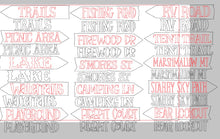 Load image into Gallery viewer, Camping Adventure Street Sign File SVG, Glowforge Summer, LuckyHeartDesignsCo
