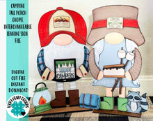 Load image into Gallery viewer, Camping Tall Porch Gnome Interchangeable Leaning Sign File SVG, Glowforge Summer , LuckyHeartDesignsCo