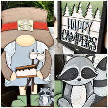 Load image into Gallery viewer, Camping Tall Porch Gnome Interchangeable Leaning Sign File SVG, Glowforge Summer , LuckyHeartDesignsCo