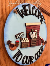 Load image into Gallery viewer, Chicken Coop Door Hanger Sign File SVG, Glowforge Chicken Eggs Farm, LuckyHeartDesignsCo