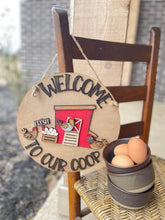 Load image into Gallery viewer, Chicken Coop Door Hanger Sign File SVG, Glowforge Chicken Eggs Farm, LuckyHeartDesignsCo