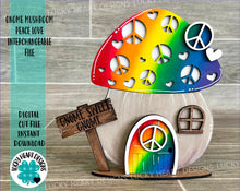 Load image into Gallery viewer, Gnome Mushroom Peace Love Interchangeable House File SVG, (add on) Tiered Tray, Glowforge, LuckyHeartDesignsCoPeace Love
