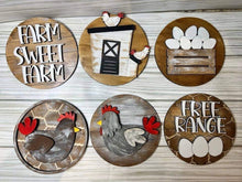 Load image into Gallery viewer, Farm Chicken Round Interchangeable Leaning Sign File SVG, Farm Tiered Tray Glowforge, LuckyHeartDesignsCo