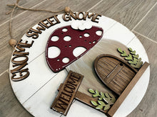 Load image into Gallery viewer, Gnome Mushroom Interchangeable Door Hanger File SVG, Glowforge House, LuckyHeartDesignsCo