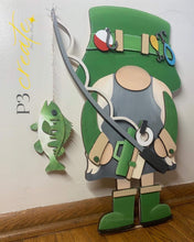 Load image into Gallery viewer, Fishing Tall Porch Gnome Interchangeable Leaning Sign File SVG, Glowforge Summer , LuckyHeartDesignsCo