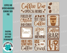 Load image into Gallery viewer, Coffee Bar Interchangeable Leaning Sign File SVG, Glowforge Laser, Tiered Tray, LuckyHeartDesignsCo