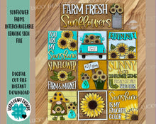 Load image into Gallery viewer, Sunflower Farms Interchangeable Leaning Sign File SVG, Tiered Tray Glowforge, LuckyHeartDesignsCo