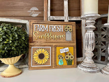 Load image into Gallery viewer, Sunflower Farms Interchangeable Leaning Sign File SVG, Tiered Tray Glowforge, LuckyHeartDesignsCo