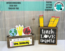 Load image into Gallery viewer, Teacher Desk Box Interchangeable leaning sign File SVG, Glowforge School, LuckyHeartDesignsCo