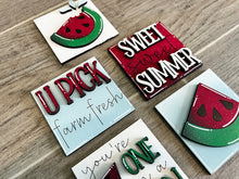 Load image into Gallery viewer, MINI Watermelon Interchangeable Leaning Sign File SVG, Summer fruit Tiered Tray Glowforge, LuckyHeartDesignsCo