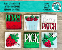Load image into Gallery viewer, MINI Strawberry Interchangeable Leaning Sign File SVG, Summer fruit Tiered Tray Glowforge, LuckyHeartDesignsCo