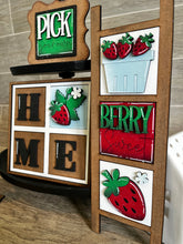 Load image into Gallery viewer, MINI Strawberry Interchangeable Leaning Sign File SVG, Summer fruit Tiered Tray Glowforge, LuckyHeartDesignsCo